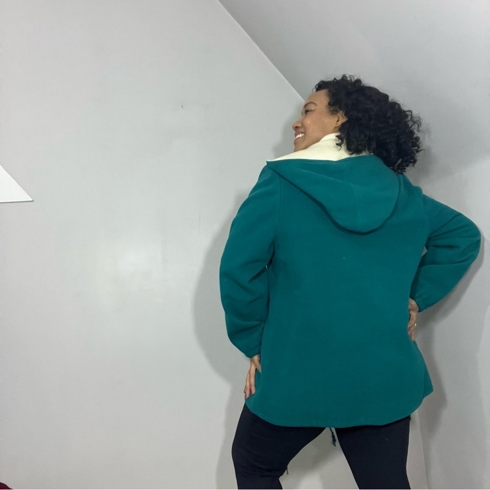 Vintage Green Wool Hooded Jacket Indie Hipster Retro Vest Pea Coat Cottagecore - Picture 5 of 16